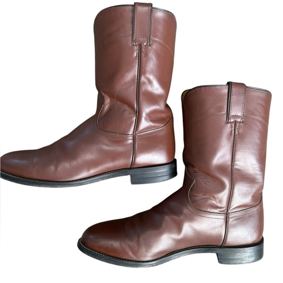 Justin Boots Classic Roper Men Size 11 D 3404 Brown Leather Western Cowboy Pull - Picture 7 of 17